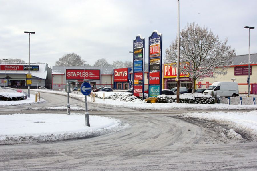 snow in a retail Park
