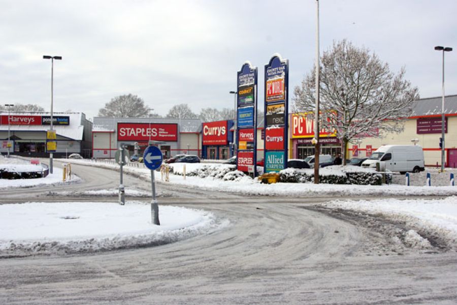 snow in a retail Park